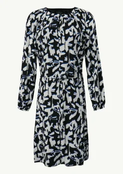 Gemustertes Midi-Kleid mit Faltenausschnitt-Comma Clearance