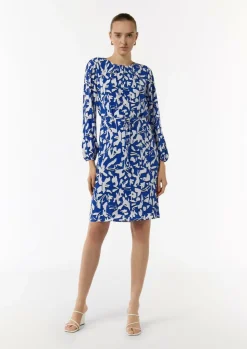 Gemustertes Midi-Kleid mit Faltenausschnitt-Comma Best