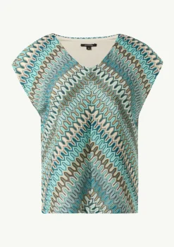 Gemustertes Shirt aus Strick-Jersey mit V-Ausschnitt-Comma Fashion