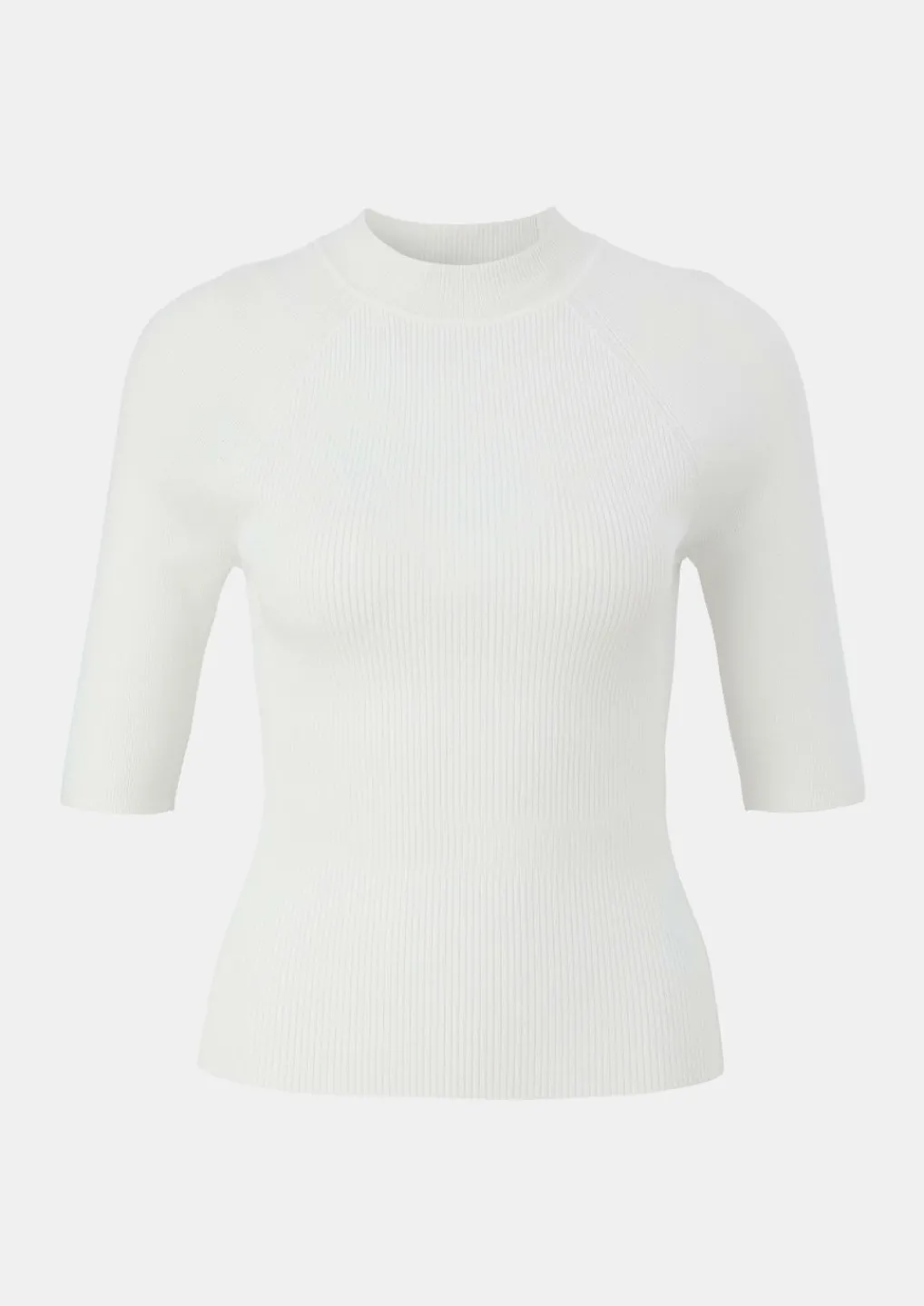 Gerippter Kurzarmpullover mit Stehkragen-Comma Online