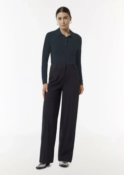 Gerippter Pullover mit Polokragen im Slim Fit-Comma Fashion