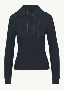 Gerippter Pullover mit Polokragen im Slim Fit-Comma Fashion