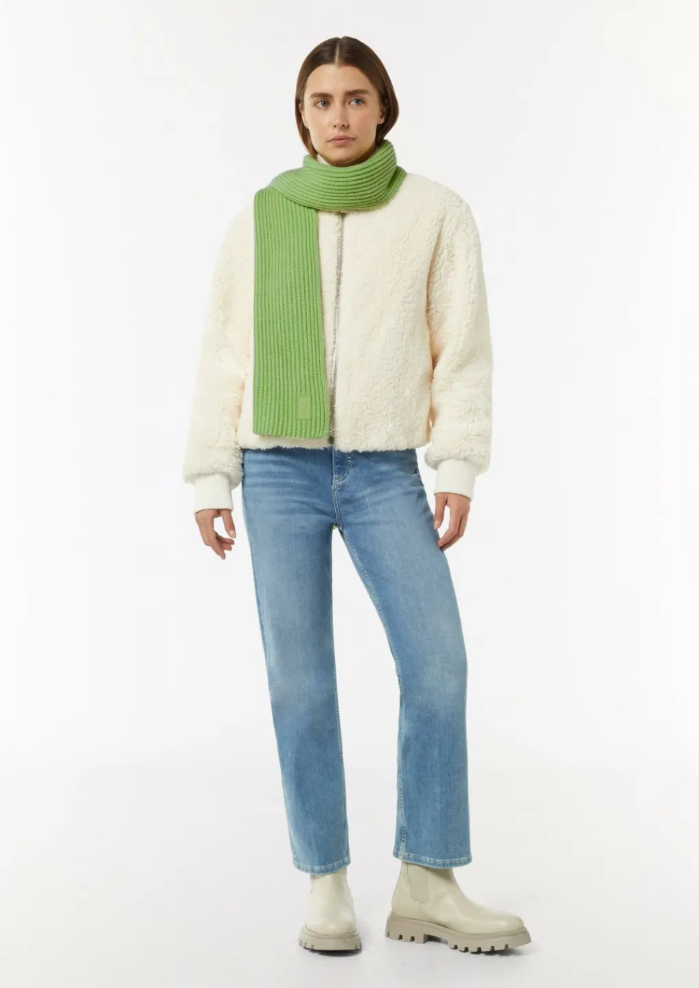 Gerippter Schal mit Label-Patch aus Wollmix-Comma Sale