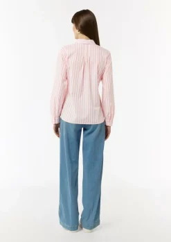 Gestreifte Baumwollbluse mit Faltendetail am Rücken-Comma Clearance
