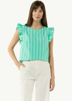 Gestreifte Baumwollbluse mit Volants-Comma Outlet