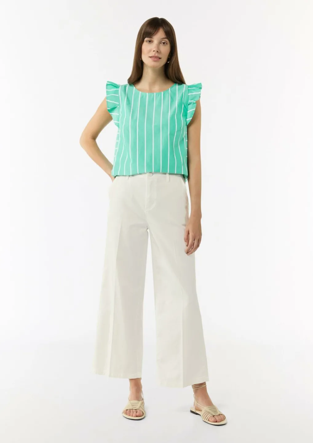 Gestreifte Baumwollbluse mit Volants-Comma Outlet