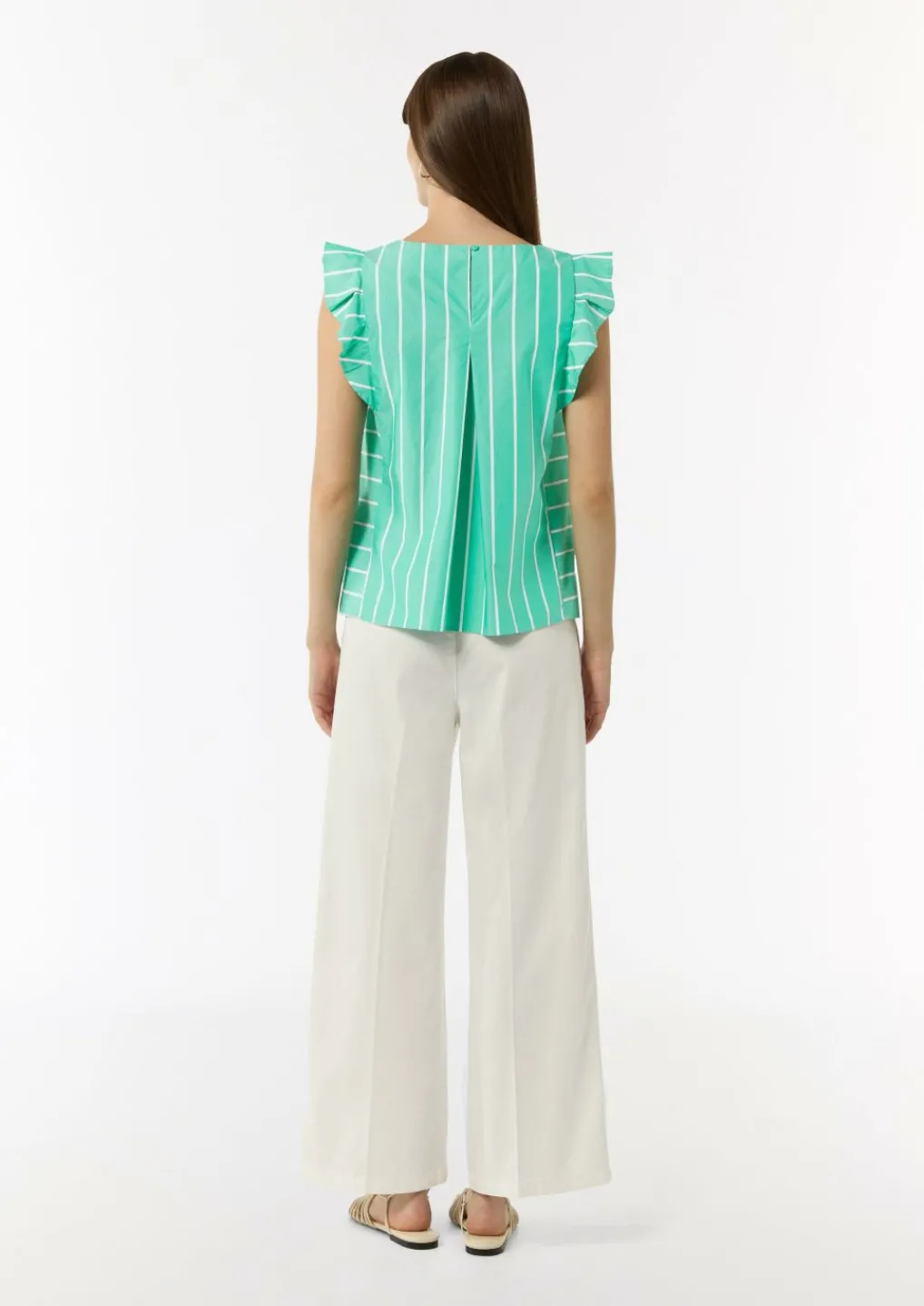 Gestreifte Baumwollbluse mit Volants-Comma Outlet