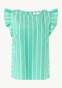 Gestreifte Baumwollbluse mit Volants-Comma Outlet