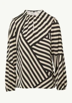 Gestreifte Satinbluse mit Raffung-Comma Online