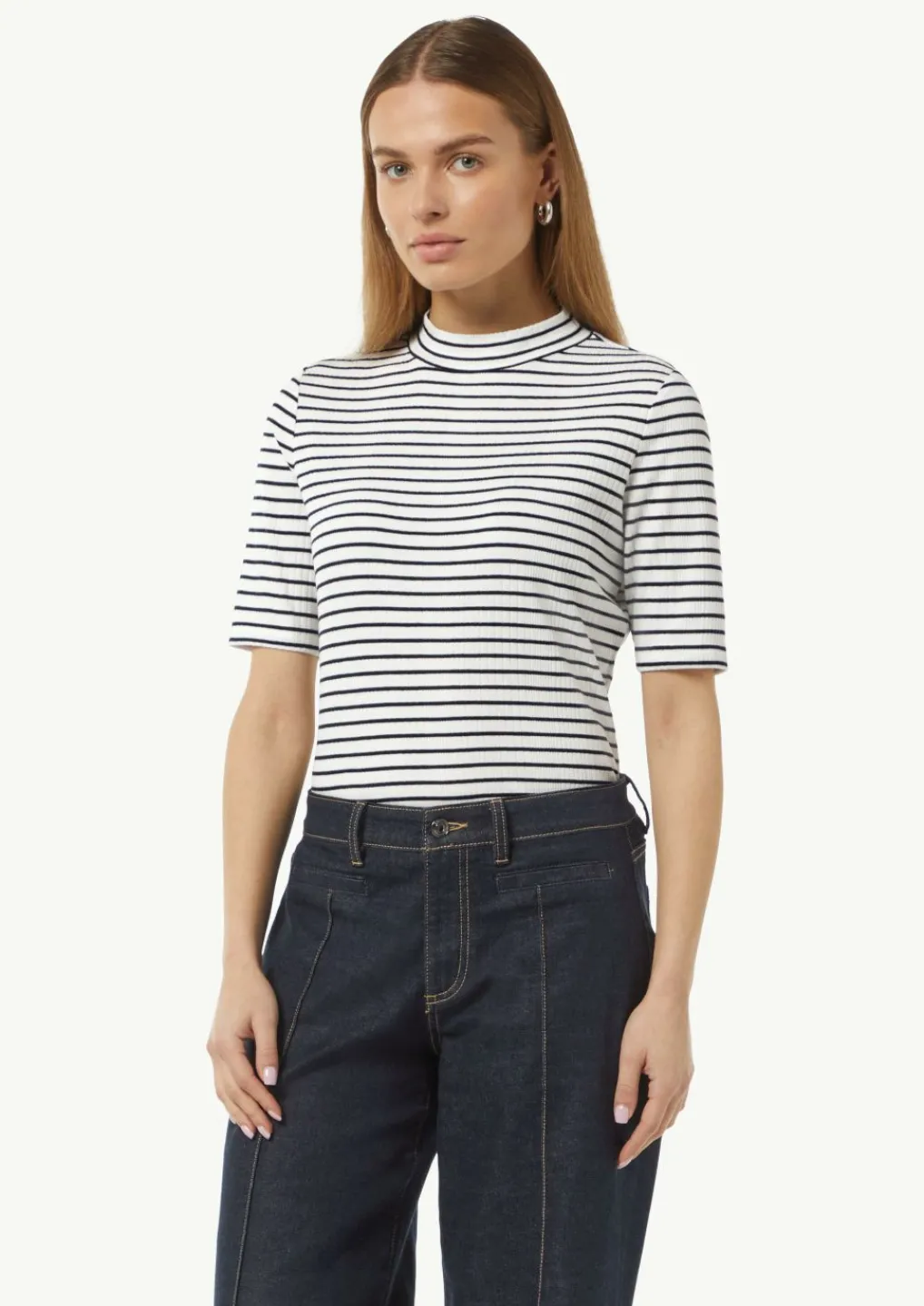 Gestreiftes Jersey-Shirt mit Stehkragen-Comma New