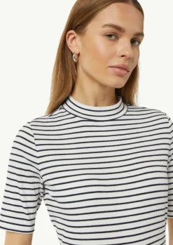 Gestreiftes Jersey-Shirt mit Stehkragen-Comma New