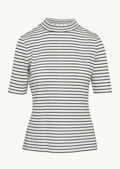 Gestreiftes Jersey-Shirt mit Stehkragen-Comma New