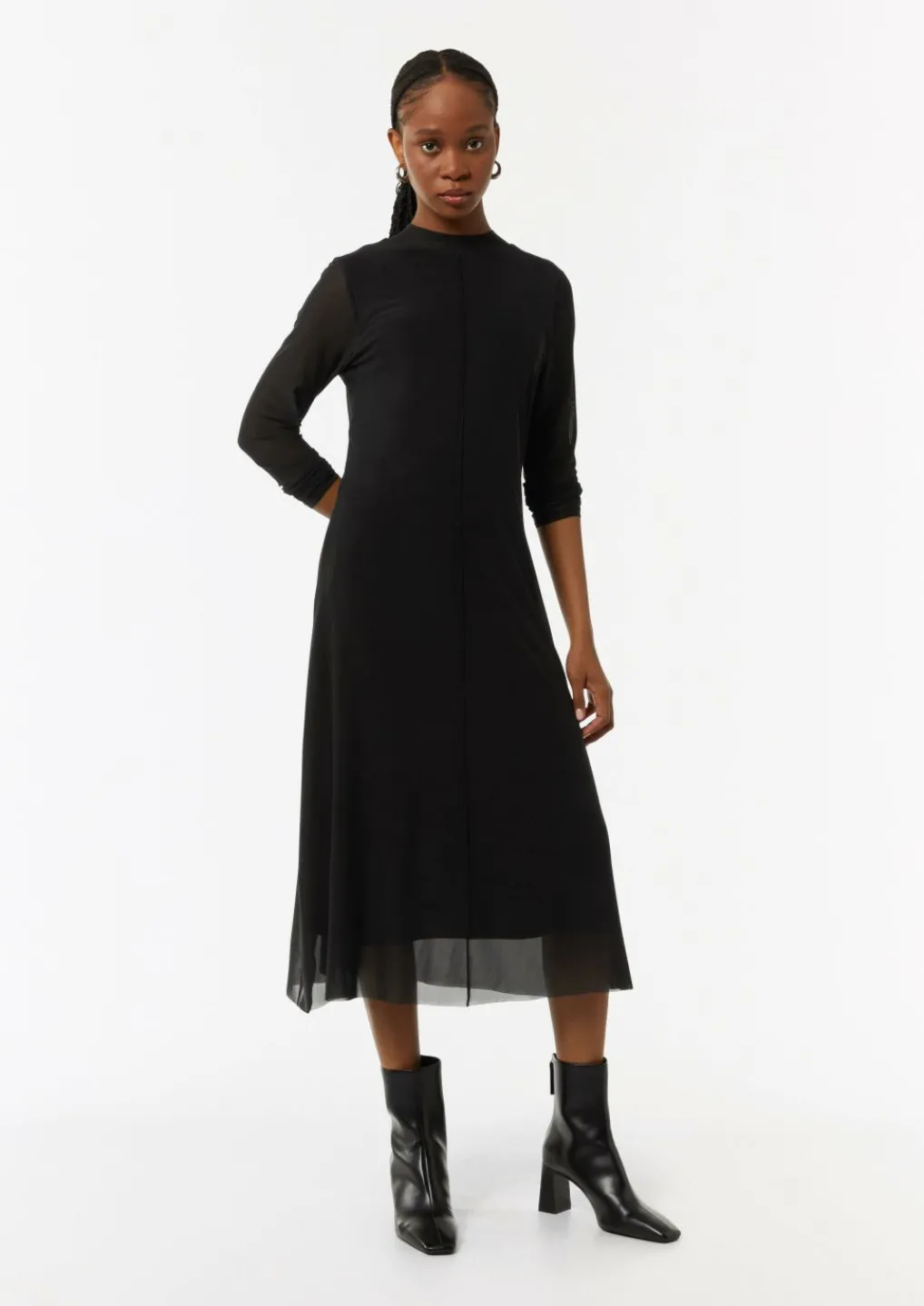Hochgeschlossenes Midi-Kleid aus Mesh-Comma New