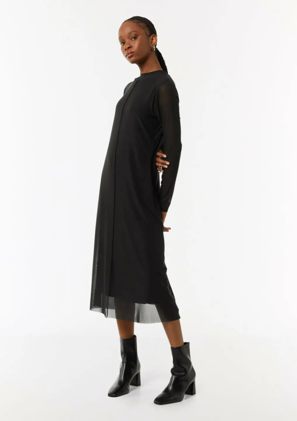 Hochgeschlossenes Midi-Kleid aus Mesh-Comma New