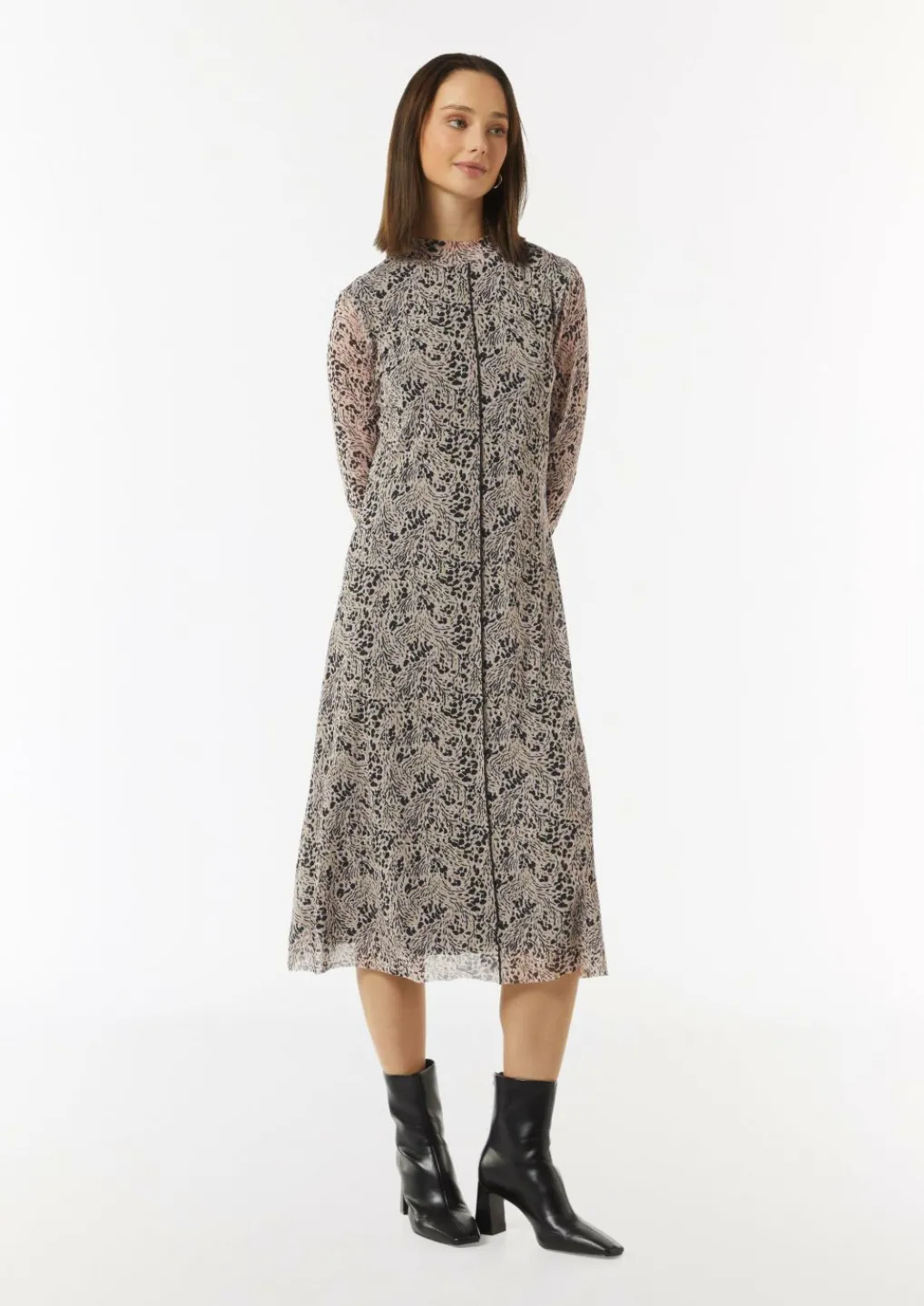 Hochgeschlossenes Midi-Kleid aus Mesh-Comma Fashion