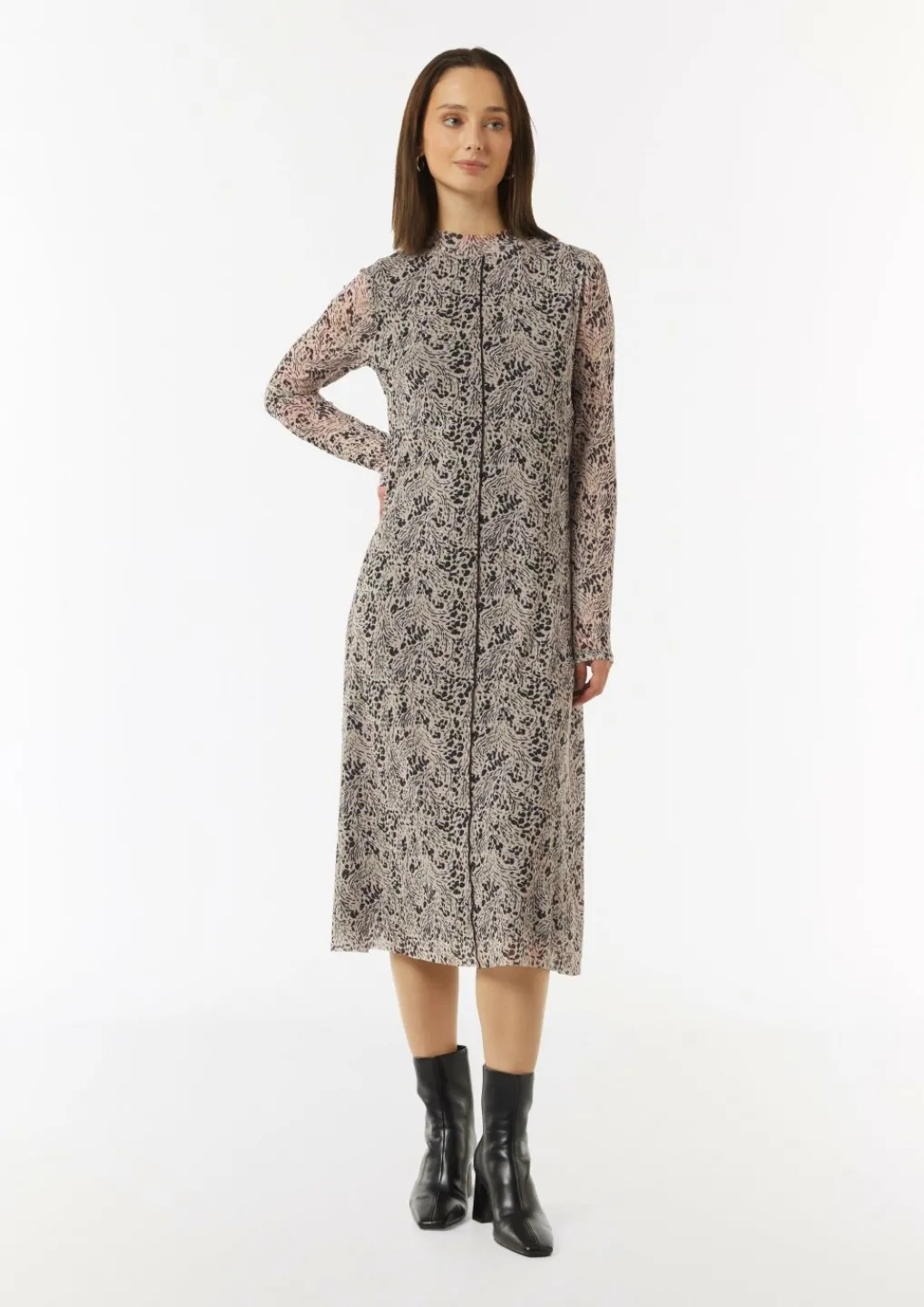 Hochgeschlossenes Midi-Kleid aus Mesh-Comma Fashion