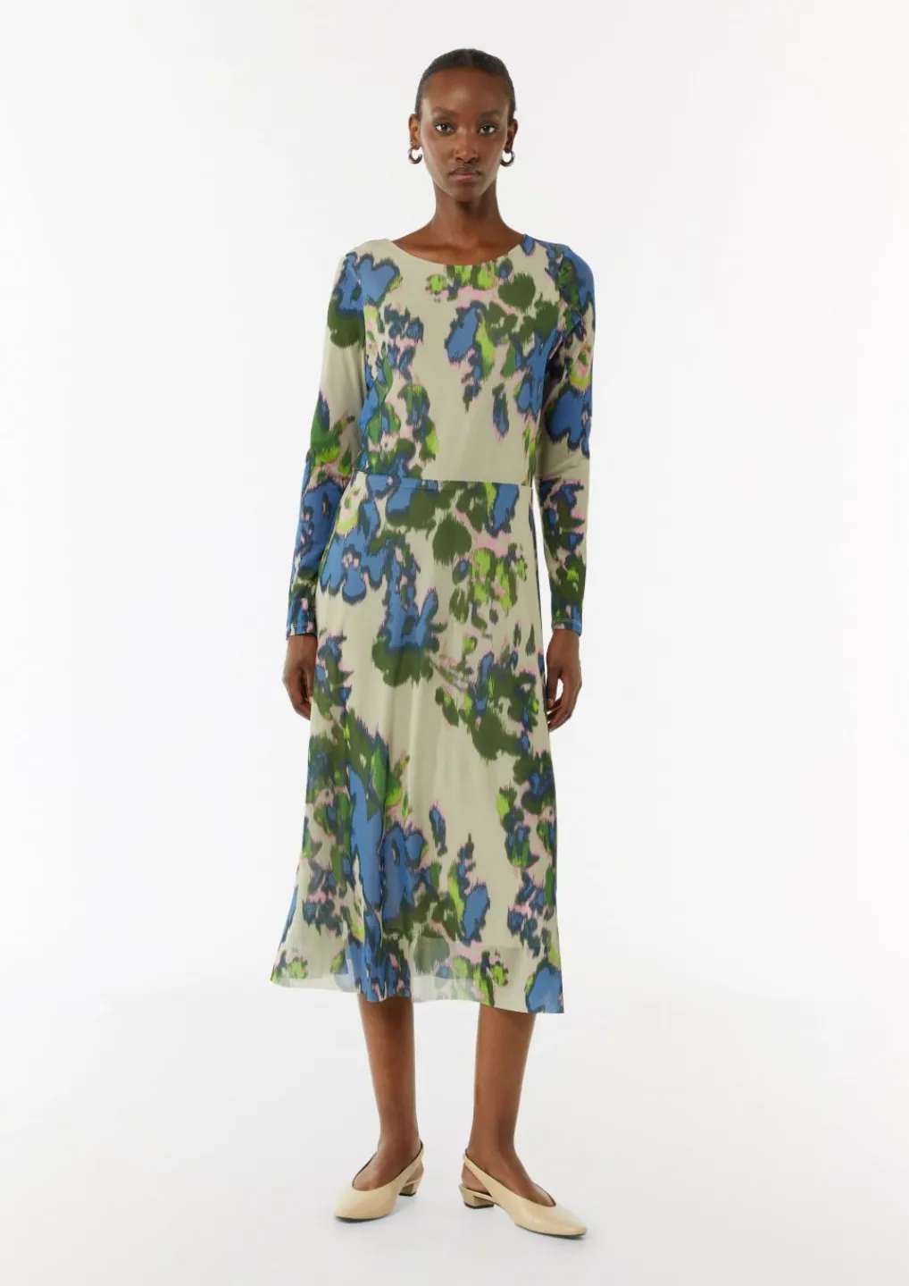 Jerseykleid aus Mesh mit U-Boot-Ausschnitt-Comma Clearance