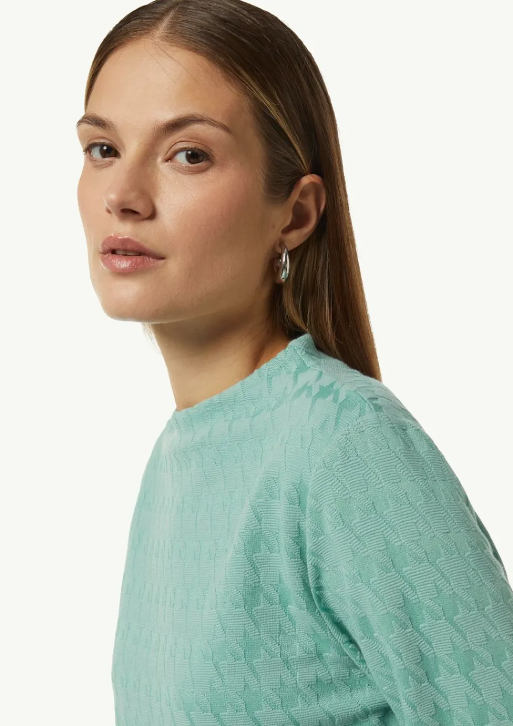 Jerseyshirt mit Hahnentrittmuster und Stehkragen-Comma Discount