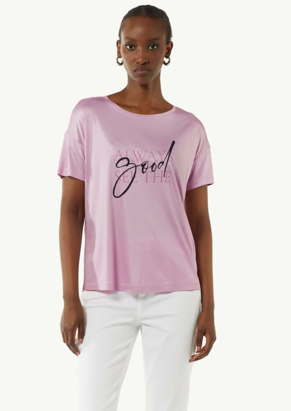 Jersey-T-Shirt im Relaxed Fit mit Front-Print-Comma Online