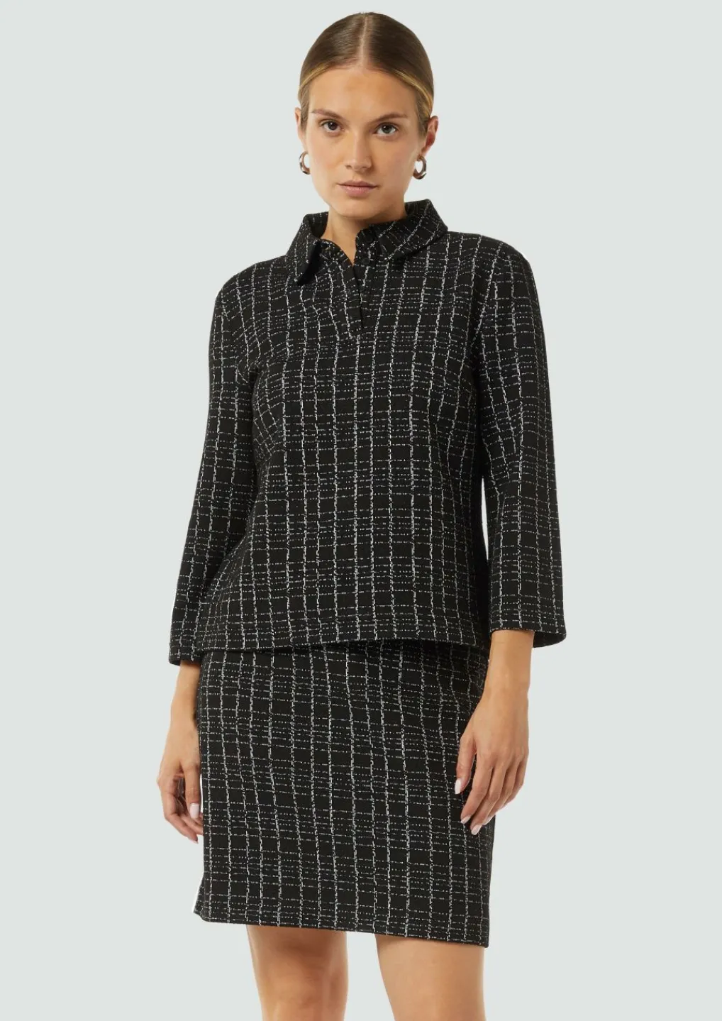 Kariertes Poloshirt aus Bouclé-Jersey-Comma Fashion