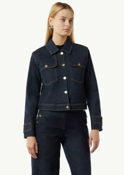 Kastige Denimjacke mit goldfarbenen Knöpfen-Comma New