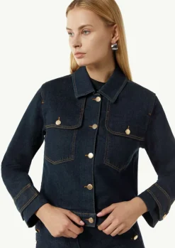 Kastige Denimjacke mit goldfarbenen Knöpfen-Comma New