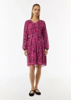 Kleid mit All-over-Print und Bindegürtel-Comma New