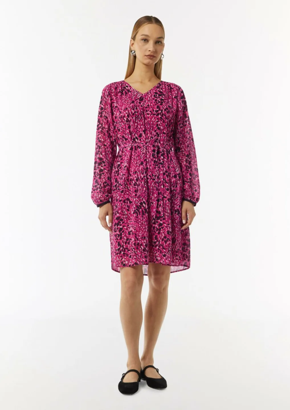Kleid mit All-over-Print und Bindegürtel-Comma New