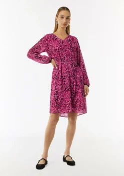 Kleid mit All-over-Print und Bindegürtel-Comma New