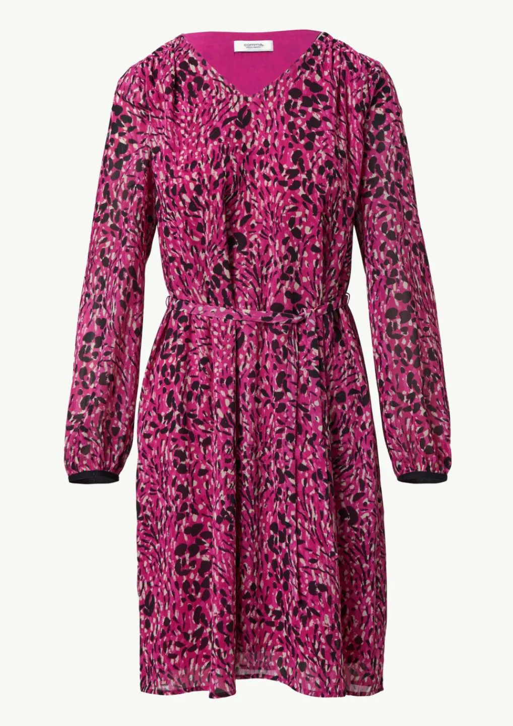Kleid mit All-over-Print und Bindegürtel-Comma New
