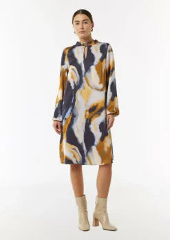 Kleid mit All-over-Print und Cut-out am Ausschnitt-Comma Fashion