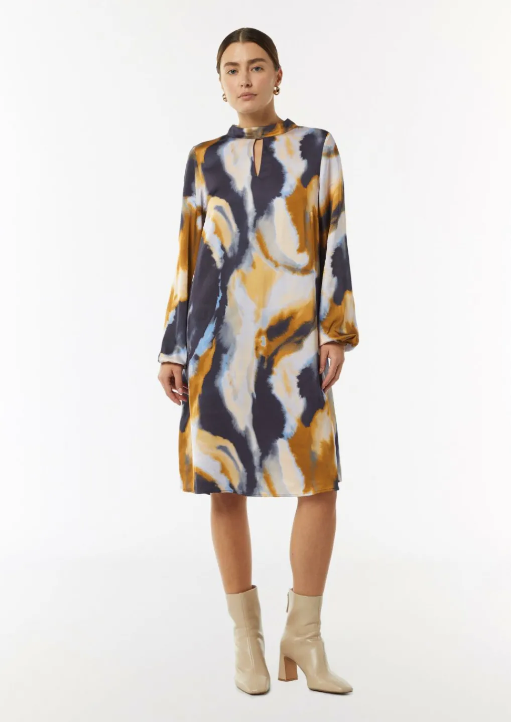 Kleid mit All-over-Print und Cut-out am Ausschnitt-Comma Fashion
