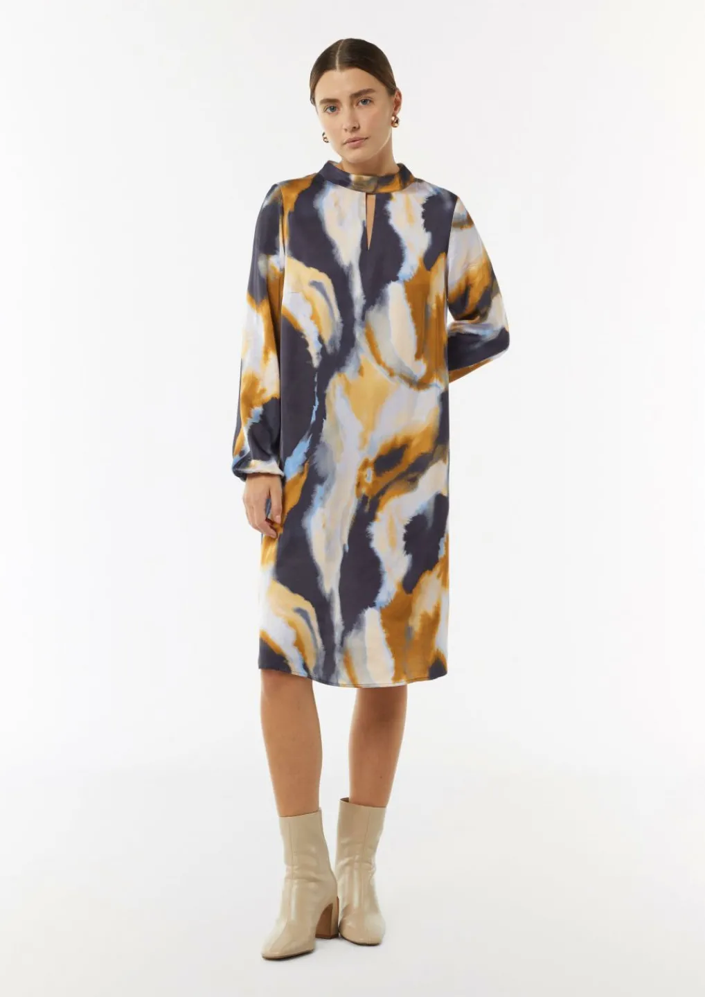 Kleid mit All-over-Print und Cut-out am Ausschnitt-Comma Fashion