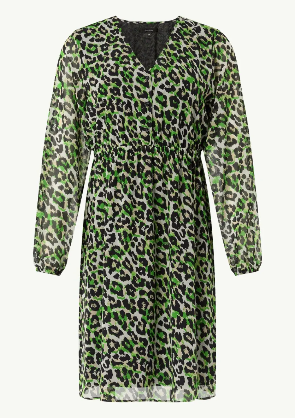 Kurzes Chiffon-Kleid mit Leo-Print und Knopfleiste-Comma New