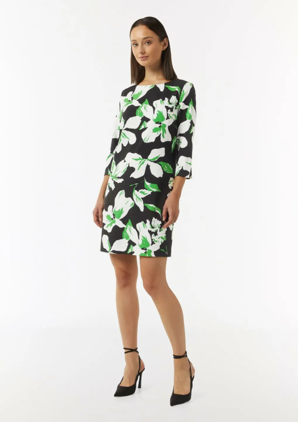 Kurzes Kleid mit All-over-Print-Comma New