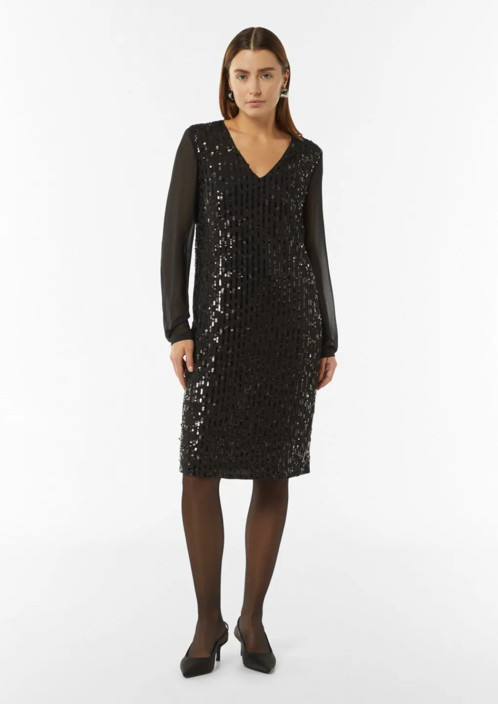 Kurzes Paillettenkleid mit Chiffon-Ärmeln-Comma Sale