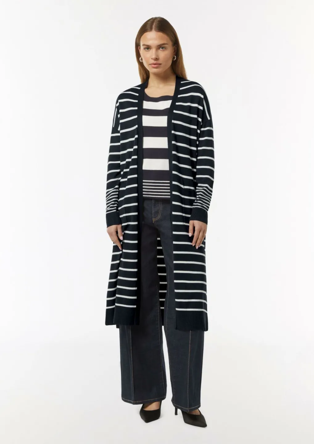 Lange, gestreifte Strickjacke mit überschnittenen Schultern-Comma Discount