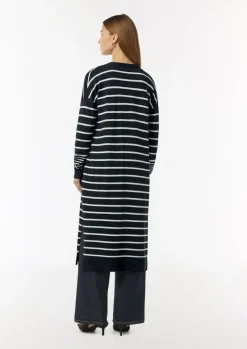 Lange, gestreifte Strickjacke mit überschnittenen Schultern-Comma Discount