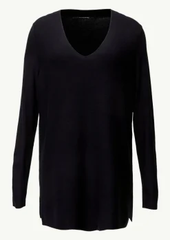 Langer Feinstrickpullover mit seitlichen Schlitzen-Comma Outlet