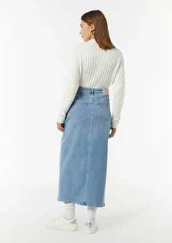 Langer Jeans-Rock mit Schlitz-Comma Fashion
