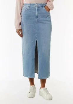 Langer Jeans-Rock mit Schlitz-Comma Fashion