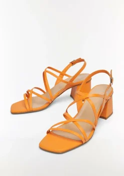 Leder-Sandalen mit Riemen und Blockabsatz-Comma Fashion