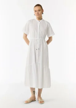 Leicht transparentes Midikleid mit Eingrifftaschen in taillierter Passform-Comma Outlet