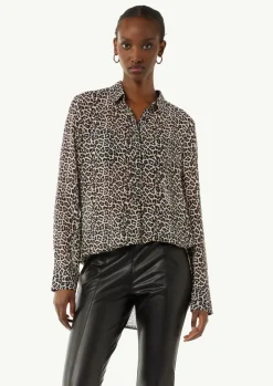 Longbluse aus Chiffon mit Leo-Print-Comma Clearance