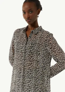 Longbluse aus Chiffon mit Leo-Print-Comma Clearance
