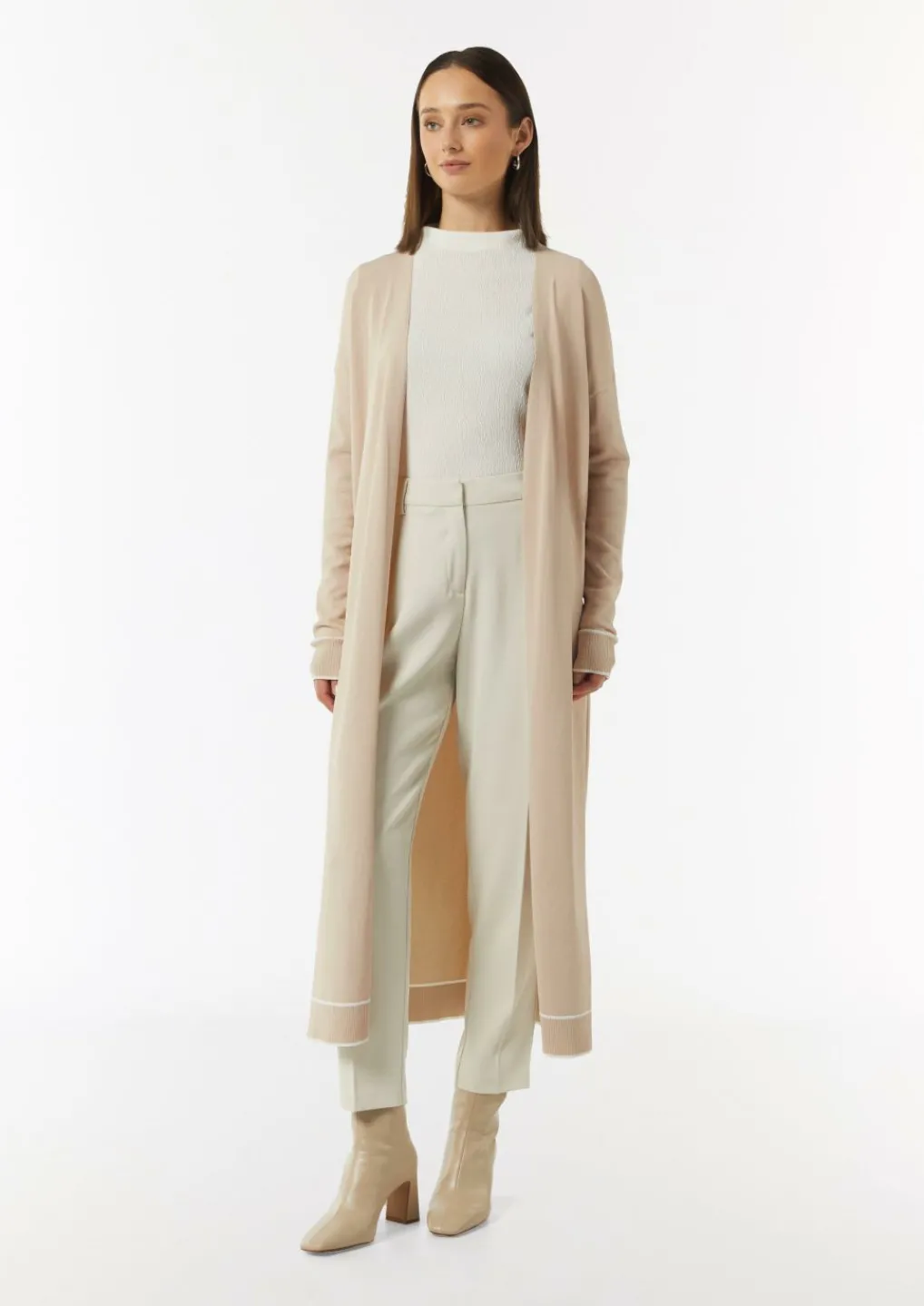 Long-Cardigan mit Kontrastdetails und seitlichen Schlitzen-Comma Online