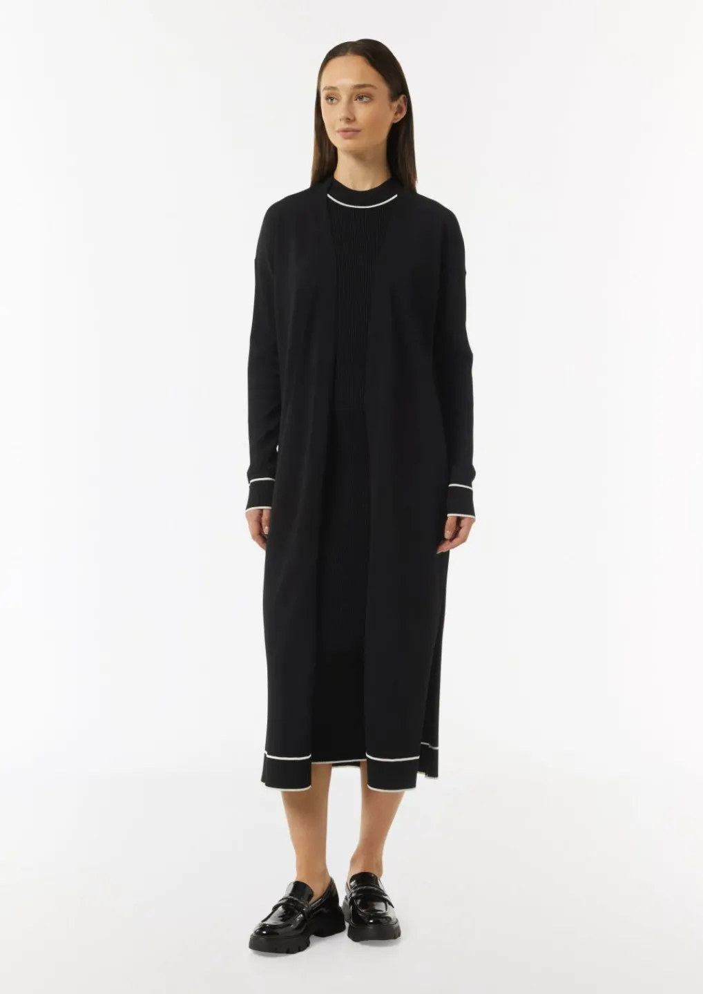 Long-Cardigan mit Kontrastdetails und seitlichen Schlitzen-Comma Discount