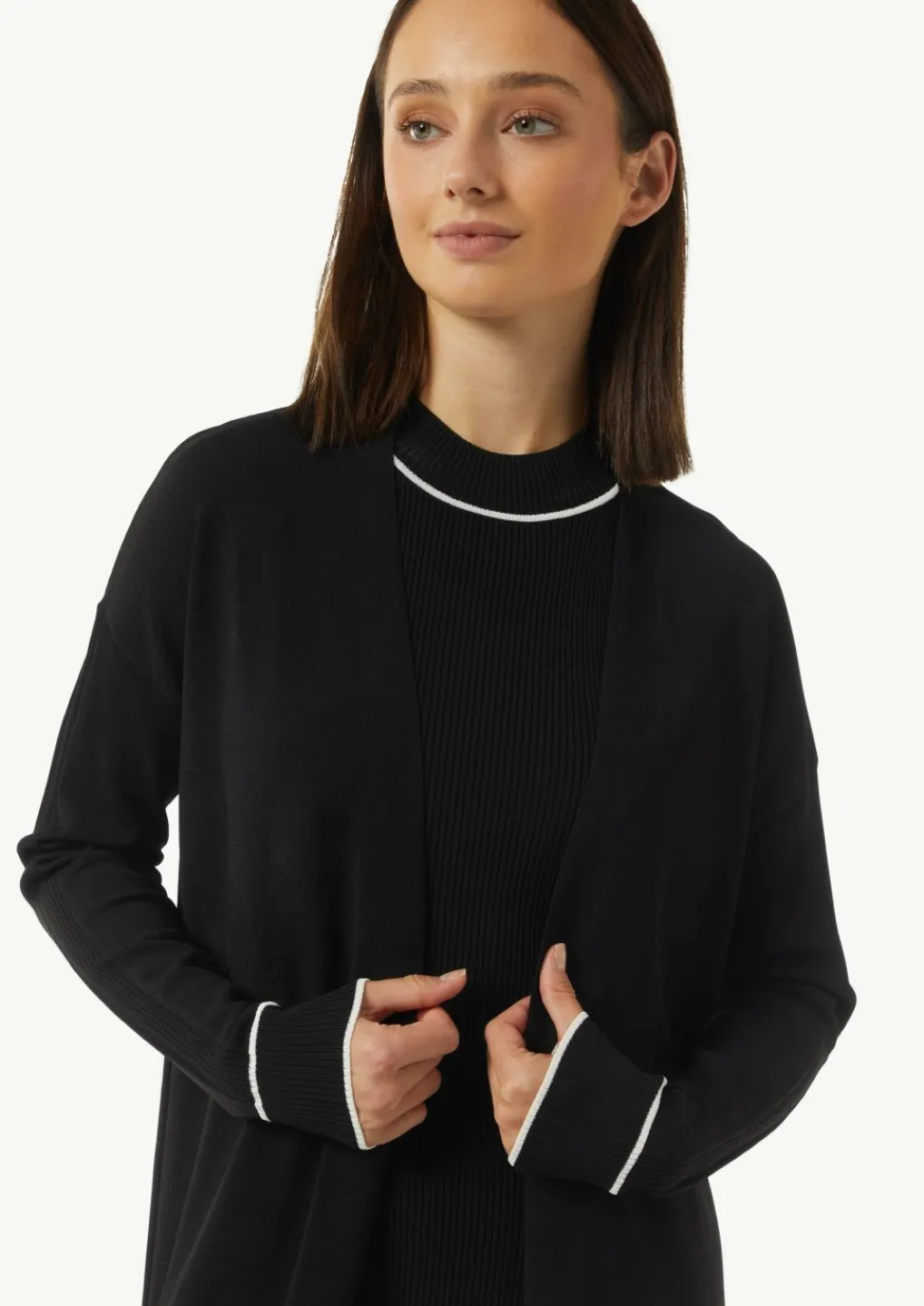 Long-Cardigan mit Kontrastdetails und seitlichen Schlitzen-Comma Discount