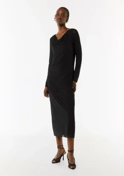Mesh-Kleid im Slim Fit mit Wasserfall-Ausschnitt-Comma New