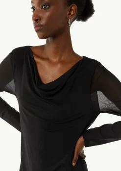 Mesh-Kleid im Slim Fit mit Wasserfall-Ausschnitt-Comma New